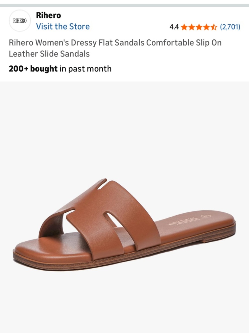 Women's Tan Leather Slide Sandals - Casual Flat Slip-On new!